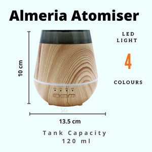 ALMERIA Aromatherapy Atomiser Essential Oils Diffuser | USB | 4 Colour LED Lights | 120ml Tank Capacity