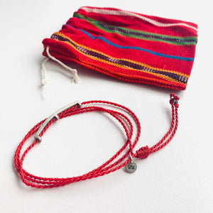 "Love is" Set of 2 Red Macrame Wrap Bracelets/Necklace and Bracelet with Engraved Pendant