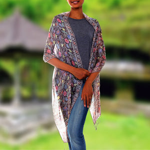 Silk Scarf Balinesia handmade colourful Batik in Indonesia “Floral Garden"l | 220 x 50 cm