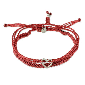 All My Heart Adjustable Red Macrame Bracelets (Pair) Made in