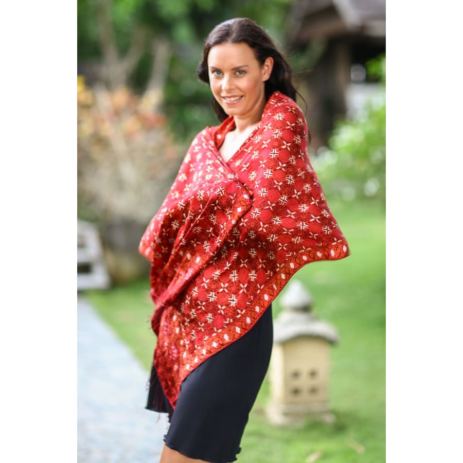 Balinesia Silk Scarf “Java in Red - Silk Batik Scarf