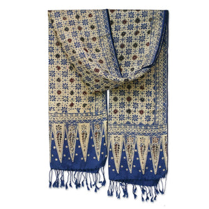 Batik Silk Scarf Blue Jasmine - Silk Batik Scarf