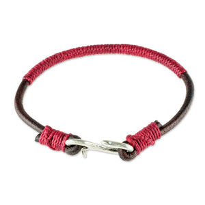 Destination Leather and Red Cord Unisex Bracelet (Made in 