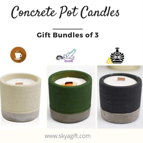 Gift Set of 3 - Reusable Concrete Pots & Wooden Wick Candles