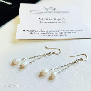 Handmade Silver Baroque Style Rice Pearls Earrings - 