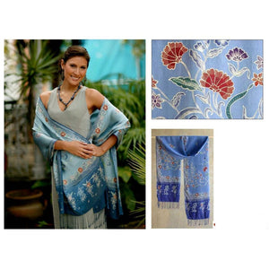 Javanese Batik Silk Shades of blue” - Silk Batik Scarf