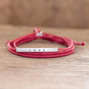 Love is Everything Red Wrap Bracelet with Engraved Pendant 