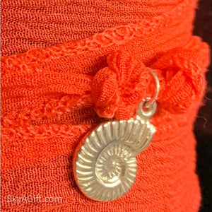 Personalised Silk Charm Bracelet - Ammonite Fossil Silver 