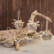 Load image into Gallery viewer, &quot;Words of Christmas&quot; Recycled Wood Ornaments (Set of 6)

