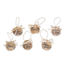Load image into Gallery viewer, &quot;Words of Christmas&quot; Recycled Wood Ornaments (Set of 6)
