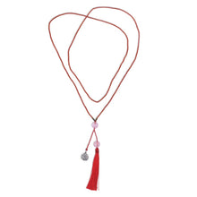 Load image into Gallery viewer, Silver Lotus in Red Handcrafted Pendant Necklace - Jewellery
