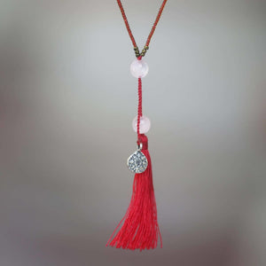 Silver Lotus in Red Handcrafted Pendant Necklace - Jewellery