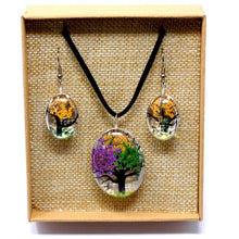 Load image into Gallery viewer, Tree of Life Necklace and Earrings Set - Pressed Flowers - 
