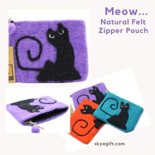 Load image into Gallery viewer, Warm Natural Wooly Felt Zipper Pouch - Cat Meow Blue - 
