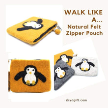 Load image into Gallery viewer, Warm Natural Wooly Felt Zipper Pouch - Penguin Yellow - 
