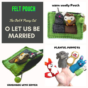 Woolly Felt Pouch with cute Finger Puppets (made in Nepal) -