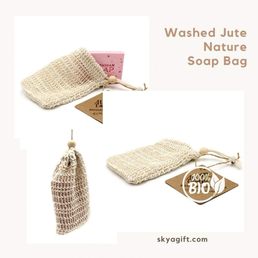 Biodegradable Natural Soap Bags - Washed Jute Bag - 
